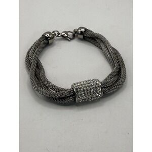 Silver Tone Multi-Strand Mesh Bracelet – Modern Statement Costume Jewelry